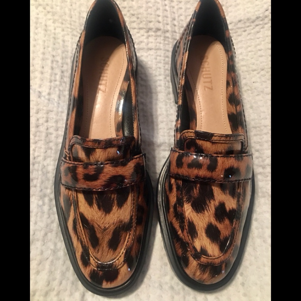 SCHUTZ Patent Animal Print Loafers-NEW, NEVER WORN!! Excellent and Firm Price!